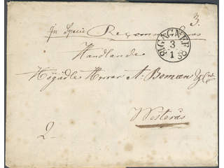 Sweden. W county. GAGNEF 3.1.1838, arc postmark. Open registered letter sent to Västerås.