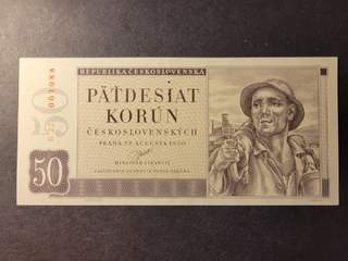Czechoslovakia 50 korún 1950, SPECIMEN, UNC