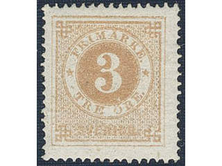 Sweden. Facit 17f ★, 3 öre yellowish orange-brown. Very fresh and beautiful copy.