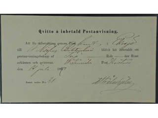 Sweden. Postal form. Unnumbered form, unusually early receipt for a money order to be …