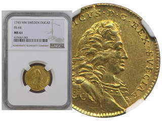 Coins, Sweden. Fredrik I, SM 32, 1 dukat 1745. 3.47 g. Stockholm. Single finest (TOP …