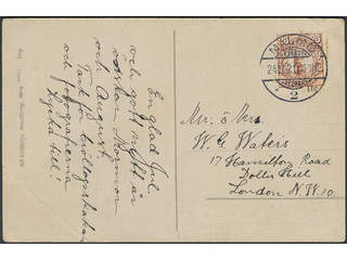 Sweden. Facit 86 cover , 25 öre on postcard sent from MALMÖ 24.12.21 to Great Britain. …
