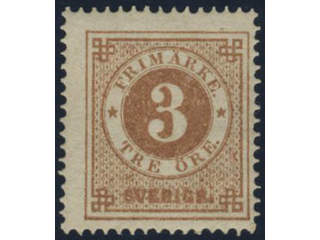 Sweden, Sverige, Sverige, Sverige. Facit 17e ★, 3 öre orange-brown. Very fine and fresh.