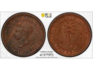 Ceylon Queen Victoria (1837-1901) 1/2 cent 1891, XF-UNC, PCGS MS62 BN