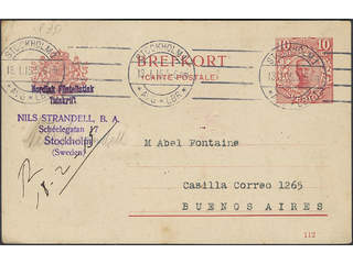 Sweden. Postal stationery, Single postcard, Facit bKe16/112, Postcard 10 öre sent by …