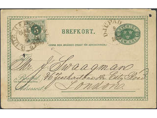 Sweden. Facit 43, bKe7, K county. DJUPADAL 9.6.1890. Postcard 5 öre additionally franked …