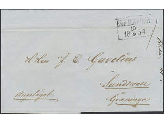 Sweden. D county. ESKILSTUNA 10.5.1854, rectangular postmark. Type 2 on urgent cover …