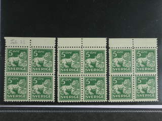 Sweden. Facit 143Cc ★★ , 5 öre green white paper, type II, perf on four sides, in three …