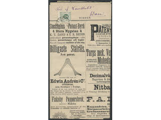 Sweden. Facit 30h cover , 5 öre blåaktigt mörkgrön på mjukt papper, på tidning sänd från …