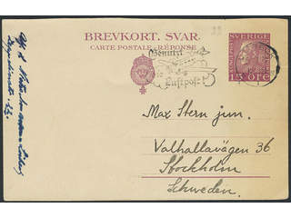 Sweden. Postal stationery, double postcard Facit bKd22 , Reply part 15 öre sent from …