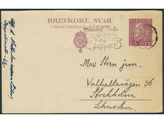Sweden. Postal stationery, double postcard Facit bKd22 , Reply part 15 öre sent from …