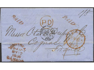 Canada. Prephilately. Pre-philatelic pre-paid cover from Montreal MY 12 1856 sent to …