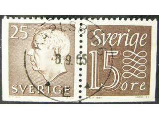 Sweden. Facit 420SX5 used , 1961 Gustaf VI Adolf, type 3 25 öre brown, pair 25+15 öre, …
