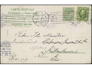 Sweden. Facit 52 cover , 5 öre on poistcard sent from SÖLVESBORG 7.6.1905 to Denmark …