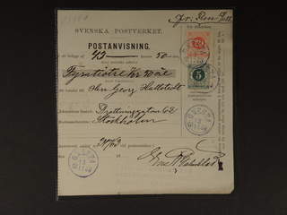 Sweden. Facit 43, 46 cover , 5+20 öre on beautiful money order sent from GNESTA …