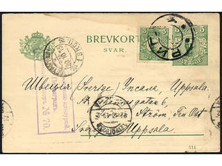 Sweden. Postal stationery, Double postcard, Facit bKd17, 79, Response card 5 öre …