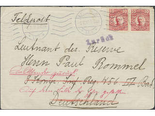 Sweden. Facit 82 cover, 2×10 öre on "Feldpost" cover sent from LINKÖPING 8.8.17 to …