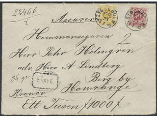 Sweden. Facit 36c, 34d cover , 24+50 öre on beautiful insured 2-fold cover sent from …