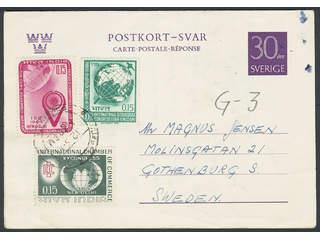 Sweden. Postal stationery, double postcard Facit bKd36, 463 , Reply postcard 30+30 öre …