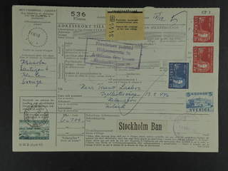 Sweden. Facit 332B, 549A, 550 cover , 35 öre + 2x2kr+ 5 kr on address card for parcel …