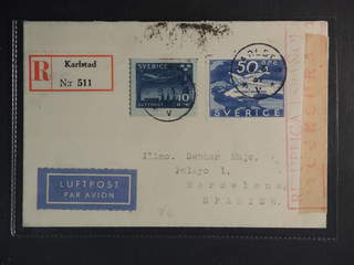 Sweden. Air mail cover Facit 258, 231 , 10+50 öre on censored registered air mail cover …