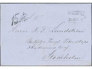 Sweden. Lösenförsändelser. Postage due mark 15 sk on unpaid letter sent by ship from …