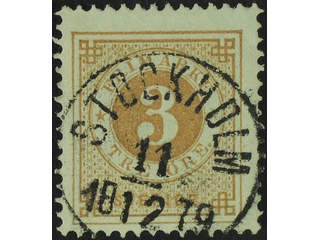 Sweden. Facit 28e used , 3 öre orange-brown, clean distinct print. Superb cancellation …
