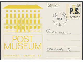 Sweden. Postal stationery, Single postcard, Facit pKe59, 45 öre with overprint P.S. sent …