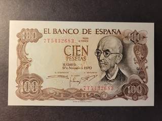 Spain 100 pesetas 1970, UNC