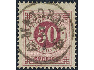 Sweden. Facit 48c used, 50 öre violet-carmine. Superb cancellation MAJORNA 2.7.1889.