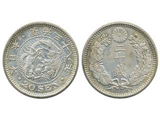 Coins, Japan. Mutsohito (1867-1912), KM Y-25, 20 sen 1905 (Meiji 38). Lightly cleaned. …