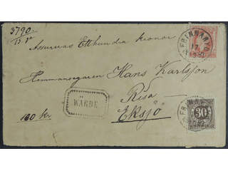Sweden. Facit 45, 47 cover , 10+30 öre on insured cover sent from FRINNARYD 17.10.1887 …