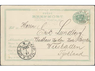 Sweden. Postal stationery, Single postcard, Facit bKe5, Postcard 15 öre sent from PKXP …