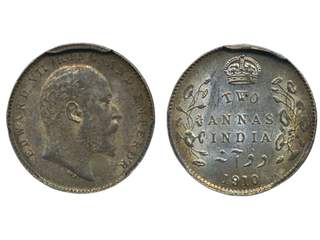 Coins, India. Edward VII (1901-1910), KM 505, 2 annas 1910. Calcutta mint. Graded by …