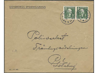 Sweden. Facit 266CB cover , 1938 80th Birthday of King Gustaf V 5 öre green, pair 4+3. …