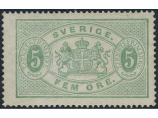 Sweden. Official Facit Tj3c ★, 5 öre dull blue-green, perf 14. Opinion (shade) by O.P. …
