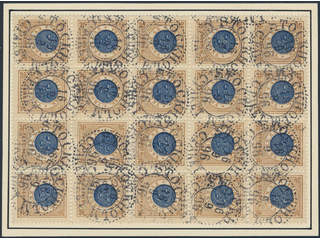 Sweden. Facit 49 used, 1 Krona brown/blue. Beautiful block of twenty cancelled STOCKHOLM …