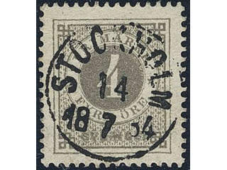 Sweden. Facit 29 used , 4 öre grey. EXCELLENT cancellation STOCKHOLM 14.7.1884.