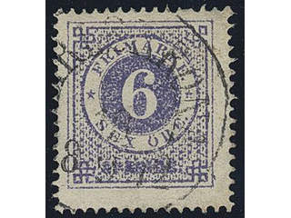 Sweden. Facit 20b used , 6 öre ultramarine-violet on yellowish paper. Superb …