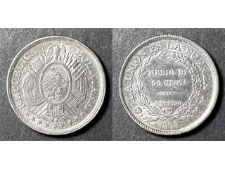 Bolivia 50 centavos 1899, AU/UNC