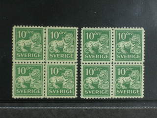 Sweden. Facit 144Ca ★★/★ , 10 öre green, type I perf on four sides in two blocks of …