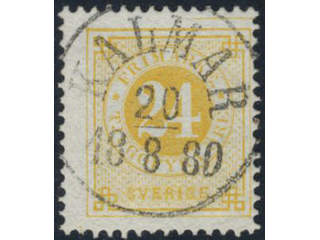 Sweden, Sverige, Sverige, Sverige. Facit 34d used, 24 öre yellow. EXCELLENT cancellation …