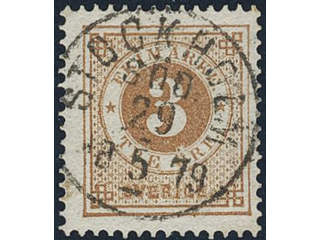 Sweden, Sverige, Sverige, Sverige. Facit 28e used, 3 öre orange-brown, clean distinct …