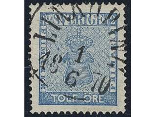 Sweden. Facit 9d3 used , 12 öre light blue, perforation of 1865. EXCELLENT cancellation …