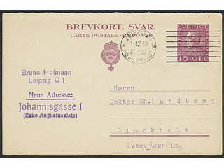 Sweden. Postal stationery, double postcard Facit bKd22 , Reply part 15 öre sent from …