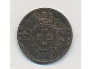 Coins, Switzerland. KM 3, 1, 1 rappen 1880. 1,57 g. VF.