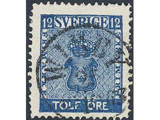 Sweden. Facit 9b2 used , 12 öre dark blue. Superb cancellation WISBY 25.10.1863.