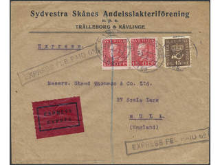 Sweden. Facit 161, 177A on cover, 2×15+45 öre on special delivery cover sent from …