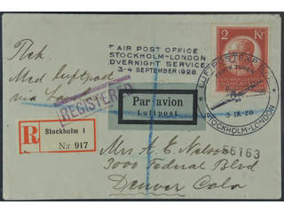 Sweden. Facit 209 cover , 2 kr on registered air mail cover sent to USA. Cancellations …