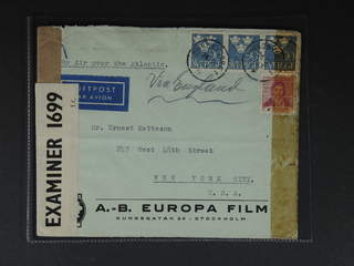 Sweden. Air mail cover Facit 343, 293 , 60+3x90 öre on censored air mail cover sent from …
